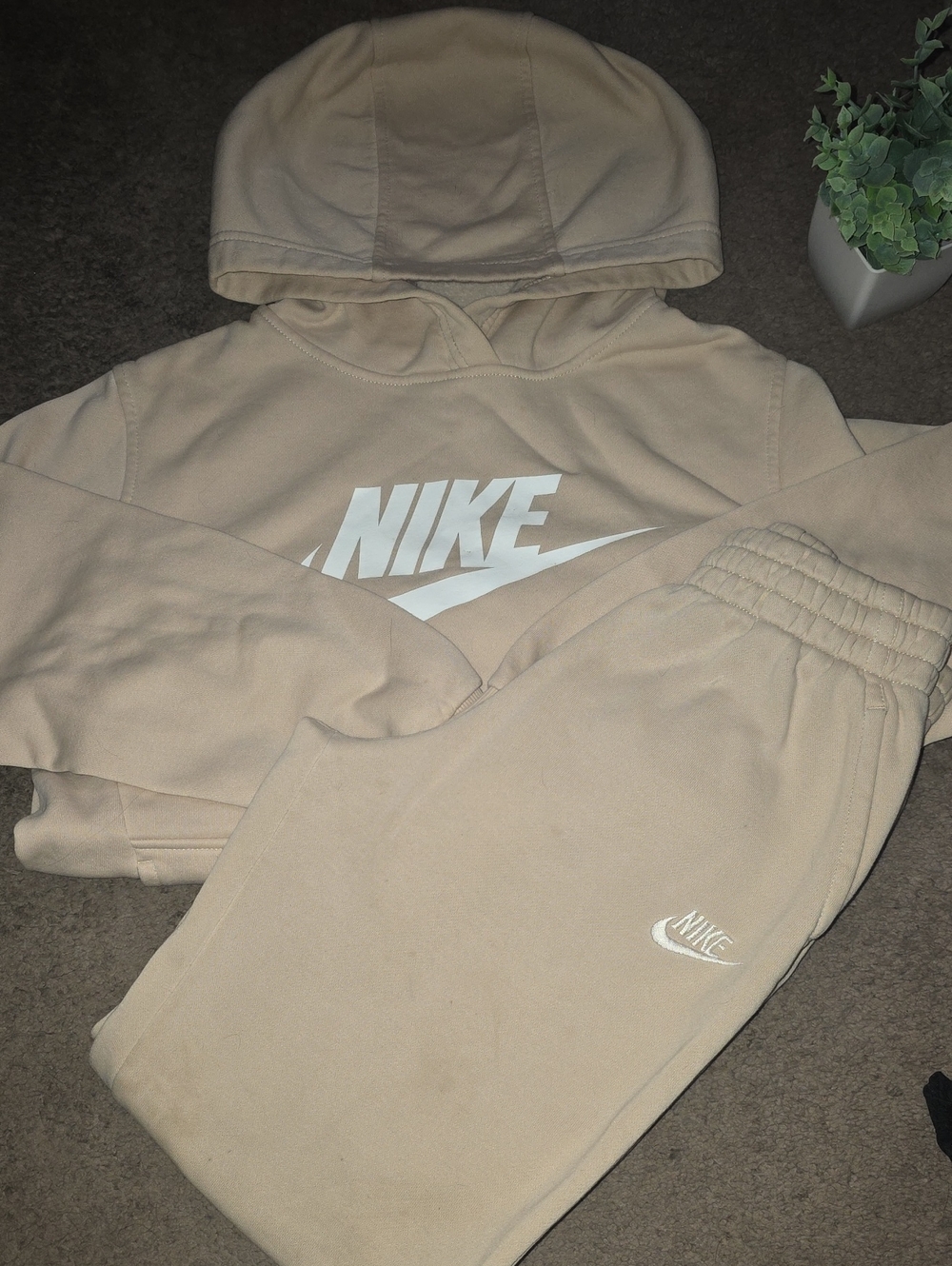 Nike Kids Tan Hoodie & Jogger Set - Tan with White Logo